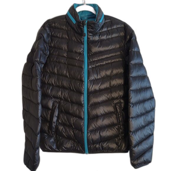Giordano Black Down Puffer Jacket Teal Trim Women's M - Picture 1 of 5